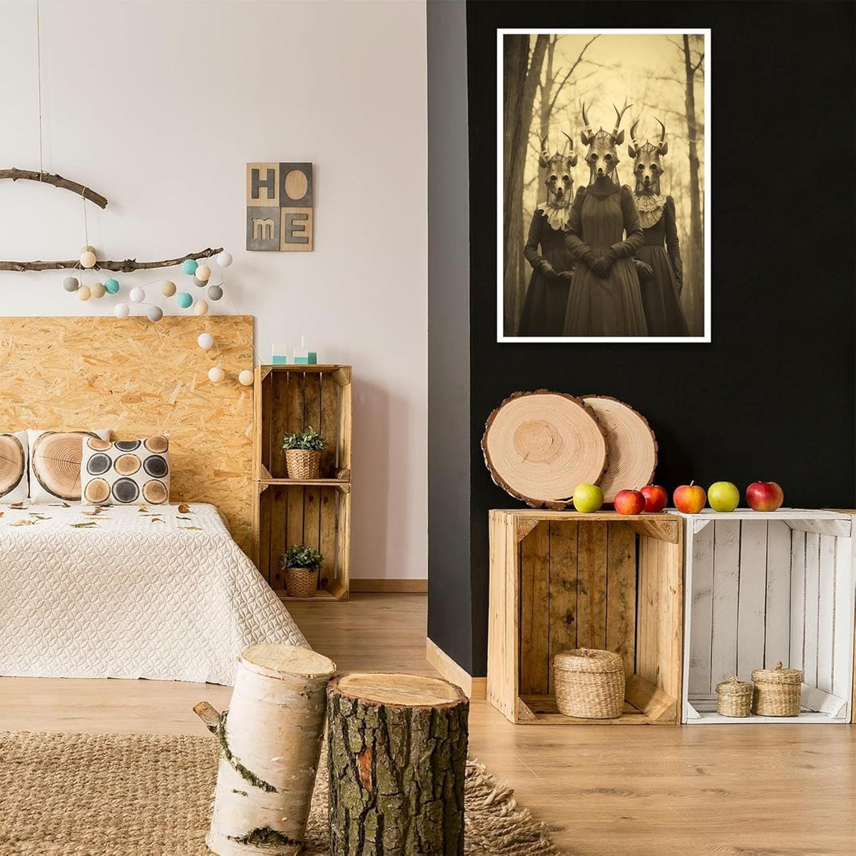Vintage Horror Skeleton Spooky Three Skull In Occult Forest Posters Canvas Wall Art Poster Gothic Dark Academia Decor Creepy Print Retro Halloween Wall Decor 24X36inch Unframed