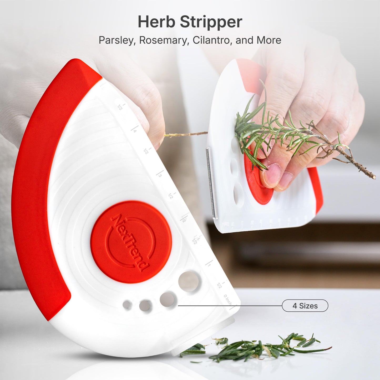 5-in-1 Dough Scraper & Flexible Bowl Scraper by Nextrend, Bread Scraper with Stainless Steel Edge, Ruler & Herb Stripper – BPA Free, Dishwasher Safe - Red