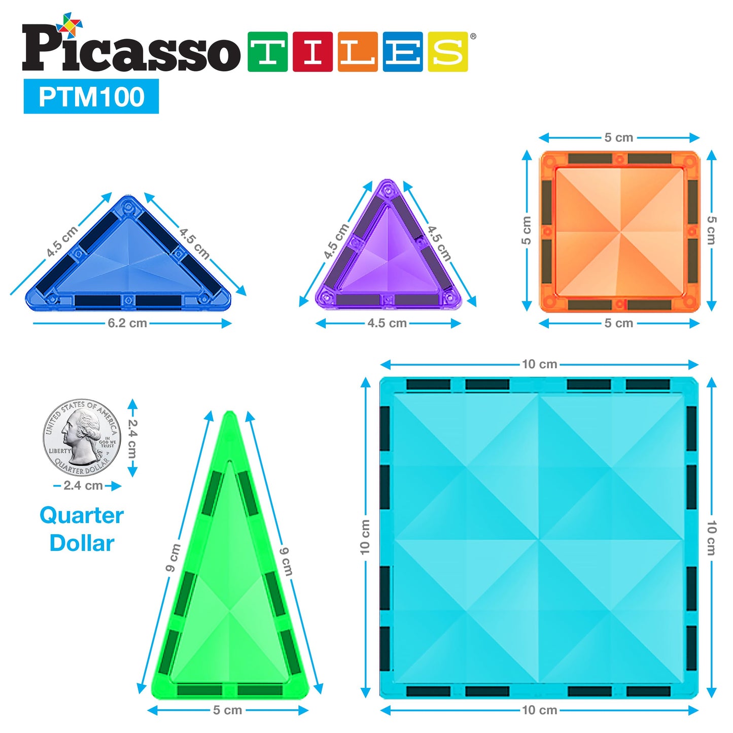 PicassoTiles 100pc Magnetic Tile Mini Diamond Set Travel Size STEM Educational Building Kit for Toddlers Preschool Boys Girls Age 3 Plus Montessori Indoor Learning Toy for Creative Development PTM100