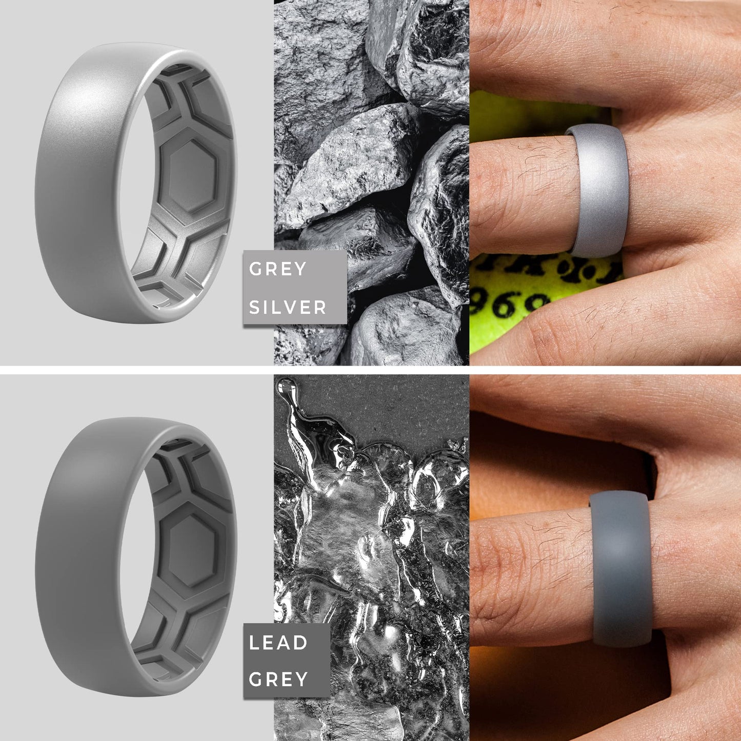 ThunderFit Men's Patterned Silicone Rings, 8mm Wide 2.2mm Thick Rubber Bands,Variety Multipack 1,4,7