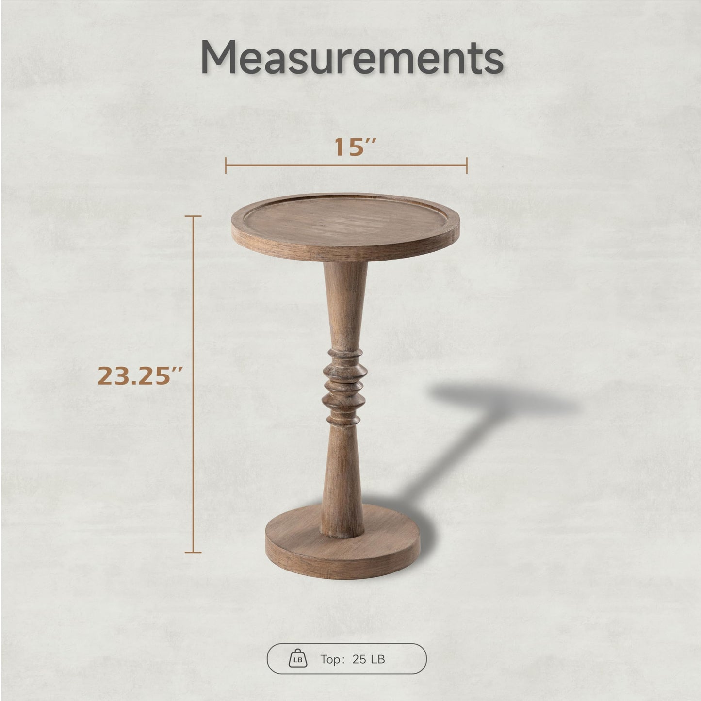 COZAYH Traditional Rustic Pedestal Table, Round Tray Top End Table with Farmhouse Style Distressed Finish for Small Spaces, Brown