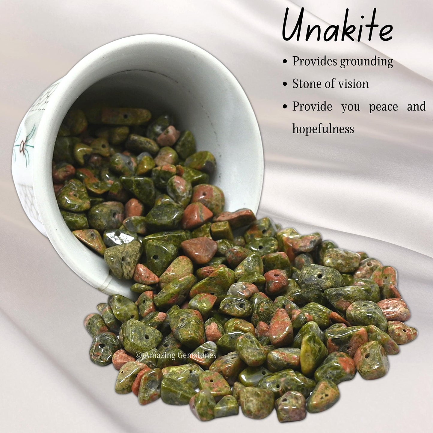 Unakite Pre Drilled Natural Crystals Crushed Chips Beads for Jewelry Making, DIY Handmade Healing Crystals (25 Inch Strand)