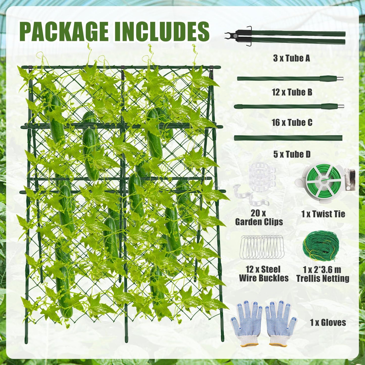 STFALI 63"H x 47"L Cucumber Trellis for Raised Bed, Adjustable Garden Trellis for Climbing Plants Outdoor with Climbing Net and Plant Support Clip, A-Frame Trellis for Vegetable, Cucumbers, Tomatoes