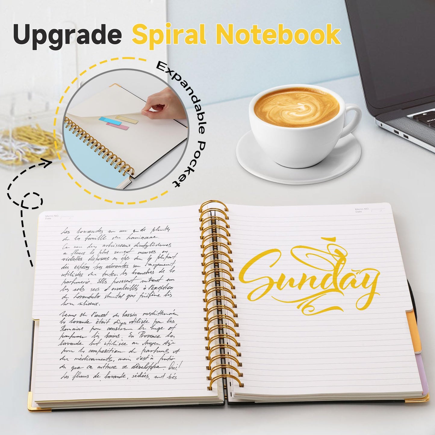 Huhuhero 5 Subject Notebook, 240 Pages Lined Spiral Journal College Ruled, 7.6" x 10.5” B5 Hardcover Journaling Notebooks for Work Note Taking, College School Supplies, Black