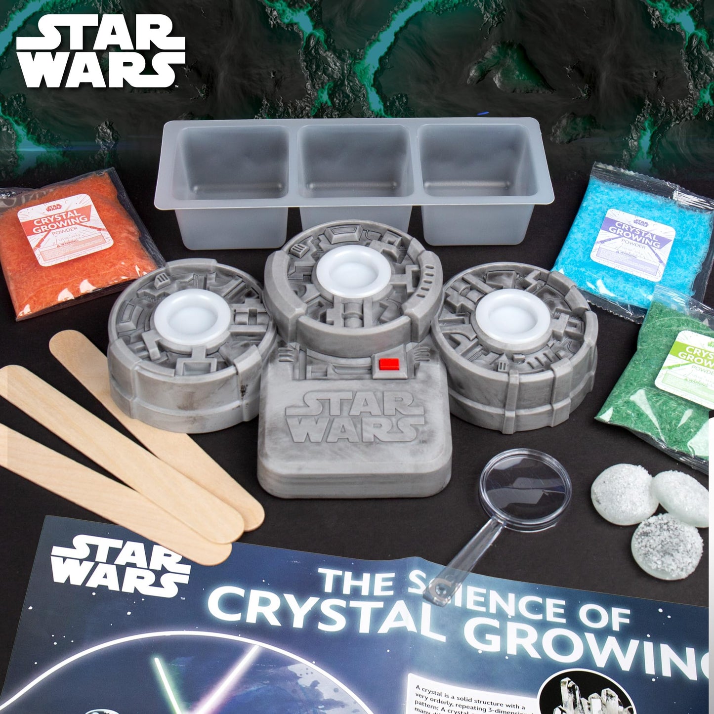 STAR WARS Glowing Crystals, Crystal Growing Kit with Light Up Display Stand, Grow 3 Colorful Crystals, Gift for 8 Year Old Boy, Merch, Toys for Boys Age 8-12