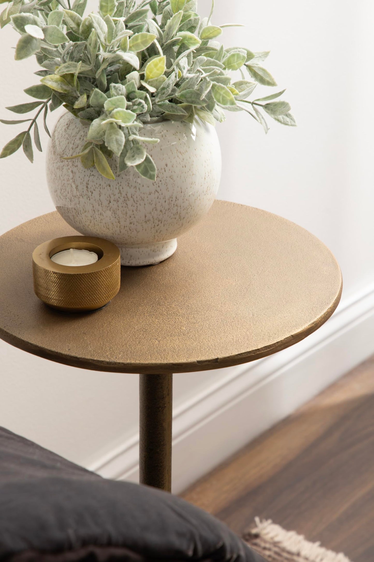 Kate and Laurel Henshall Mid-Century Metal Round Side Table, 12 x 12 x 24, Antique Brass, Sand Cast Aluminum Sculptural Indoor Plant Stand with Tripod Base for Use as End Table or Bedroom Nightstand