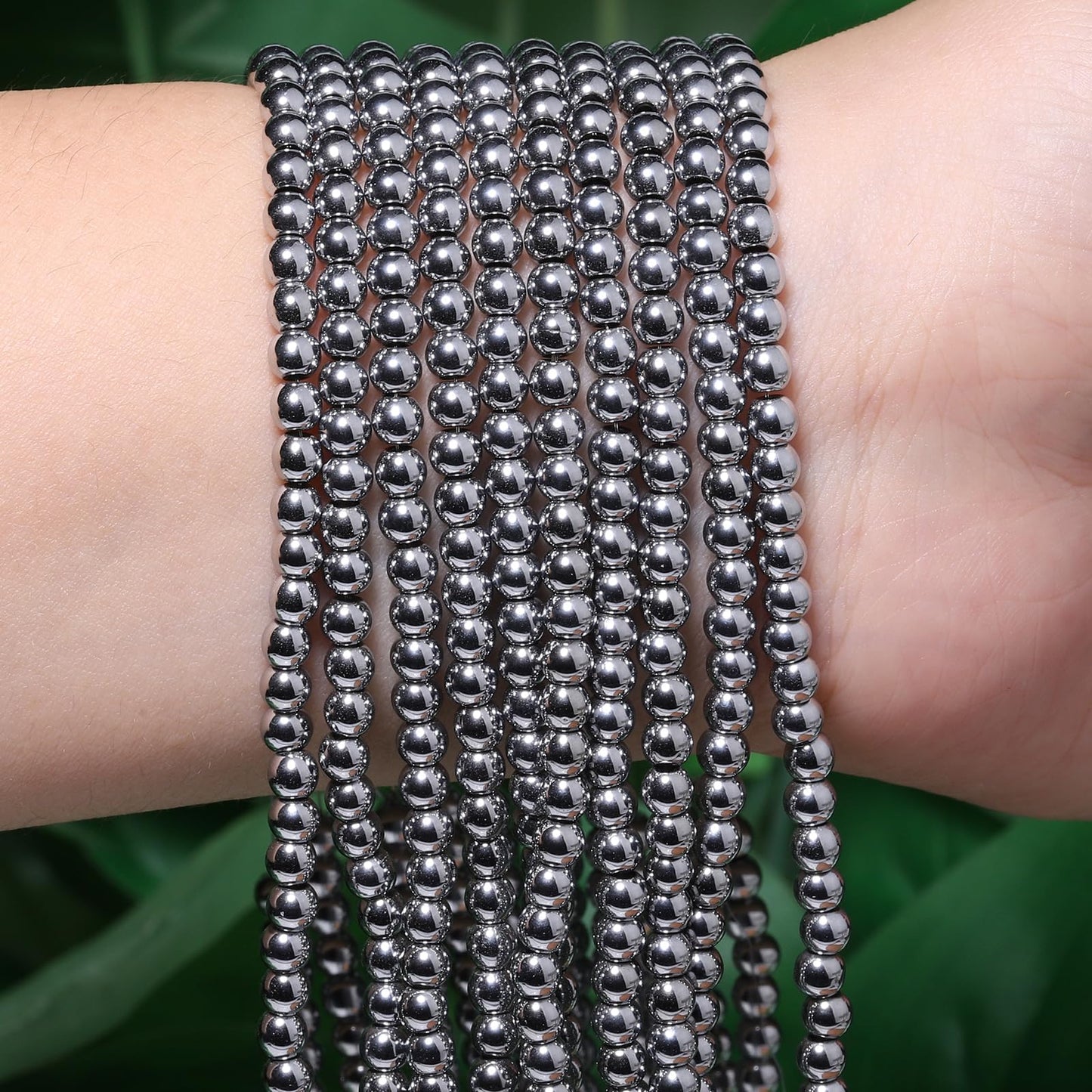 Songxi 90pcs 4mm White Hematite Natural Round Stone Beads for Jewelry Making, Smooth Loose Small Gemstone Beads for Bracelets Necklace, Chakra Stones with Energy Power