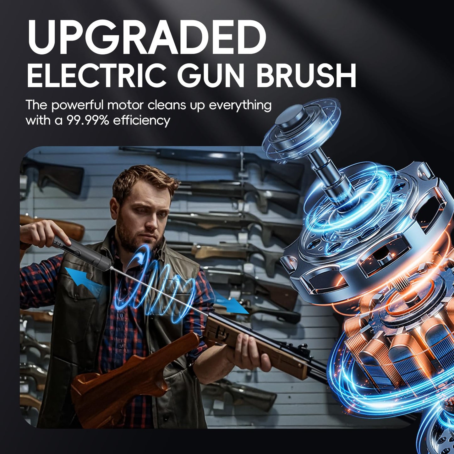 Electric Gun Cleaning Brush Universal Supplies for Rifles Handgun Shotgun Pistol Airgun Cleaning Brushes with 2000mAh Rechargeable Battery, All Calibers Gun Brushes Accessories Gift (Box with Adapter)
