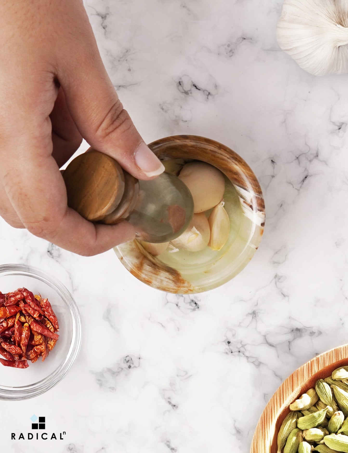 Radicaln Marble Mortar and Pestle Set Green 2.5" Inches Handmade Garlic Crusher & Grinder Bowl, Mini Mortar and Pestle for Kitchen - Herb Grinder Spice Grinder