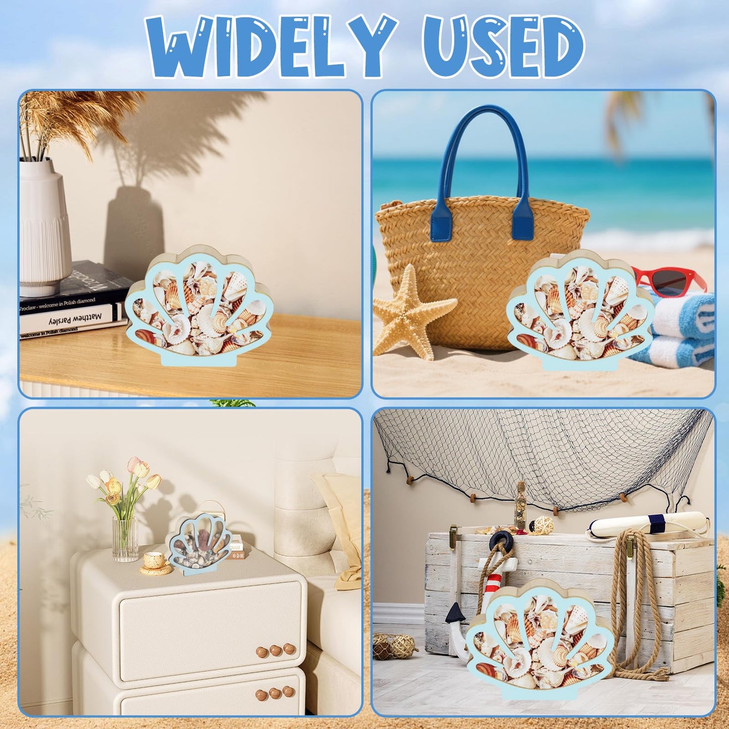 Wooden Shell Display Box Blue, Seashell Display Box Decoration Supplies, Exquisite Storage Decor Gift Supplies for Women Men Suitable for Placing in The Room
