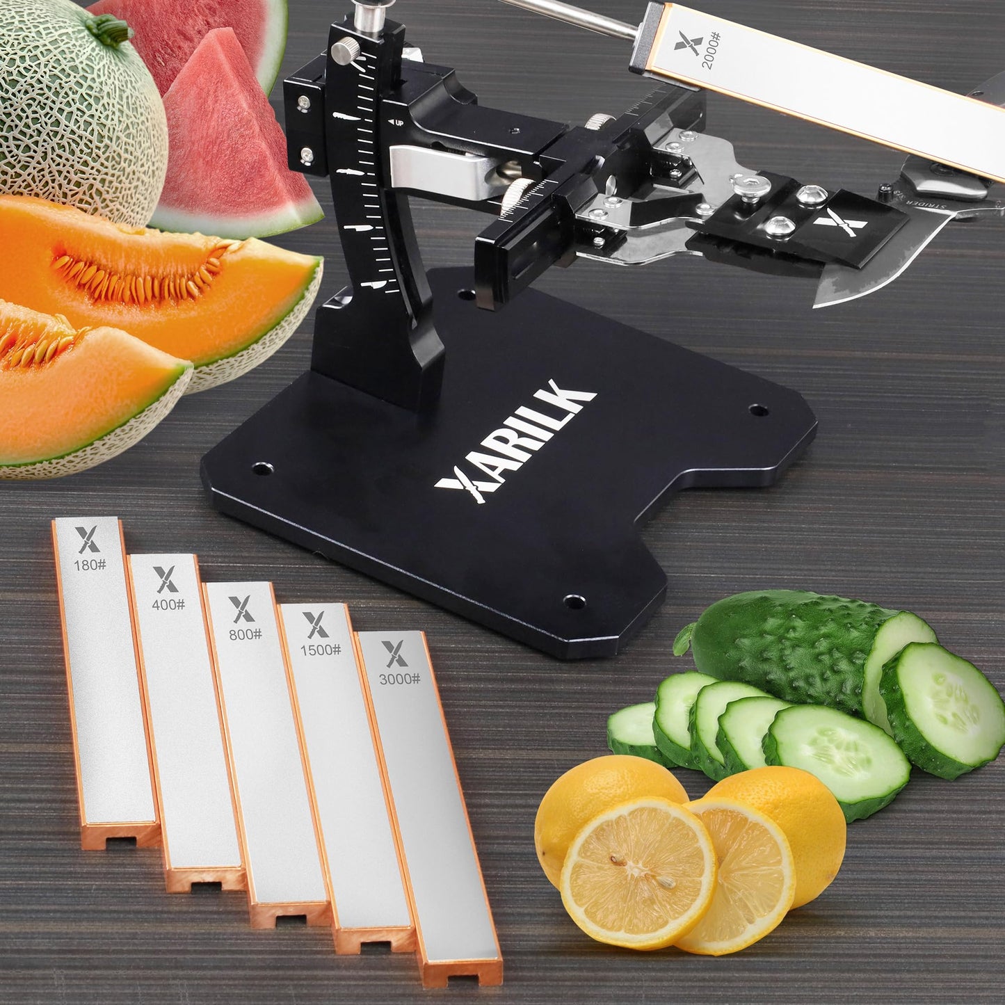 XARILK 6 PCS Diamond Knife Sharpening Stones Set with Aluminum Base 6.2×0.9", Diamond Plates Kit for XARILK type Sharpeners System, 180# 400# 800# 1500# 2000# 3000# Grit