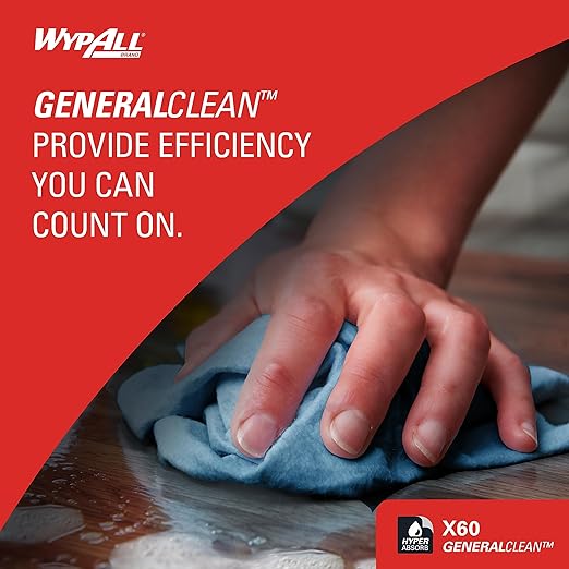 WypAll GeneralClean X60 Cloths Multi-Task Cleaning Wipes, Jumbo (34965), Strong and Absorbent Towels, Blue (1 Roll of 1,100 Sheets, 1,100 Sheet Total)