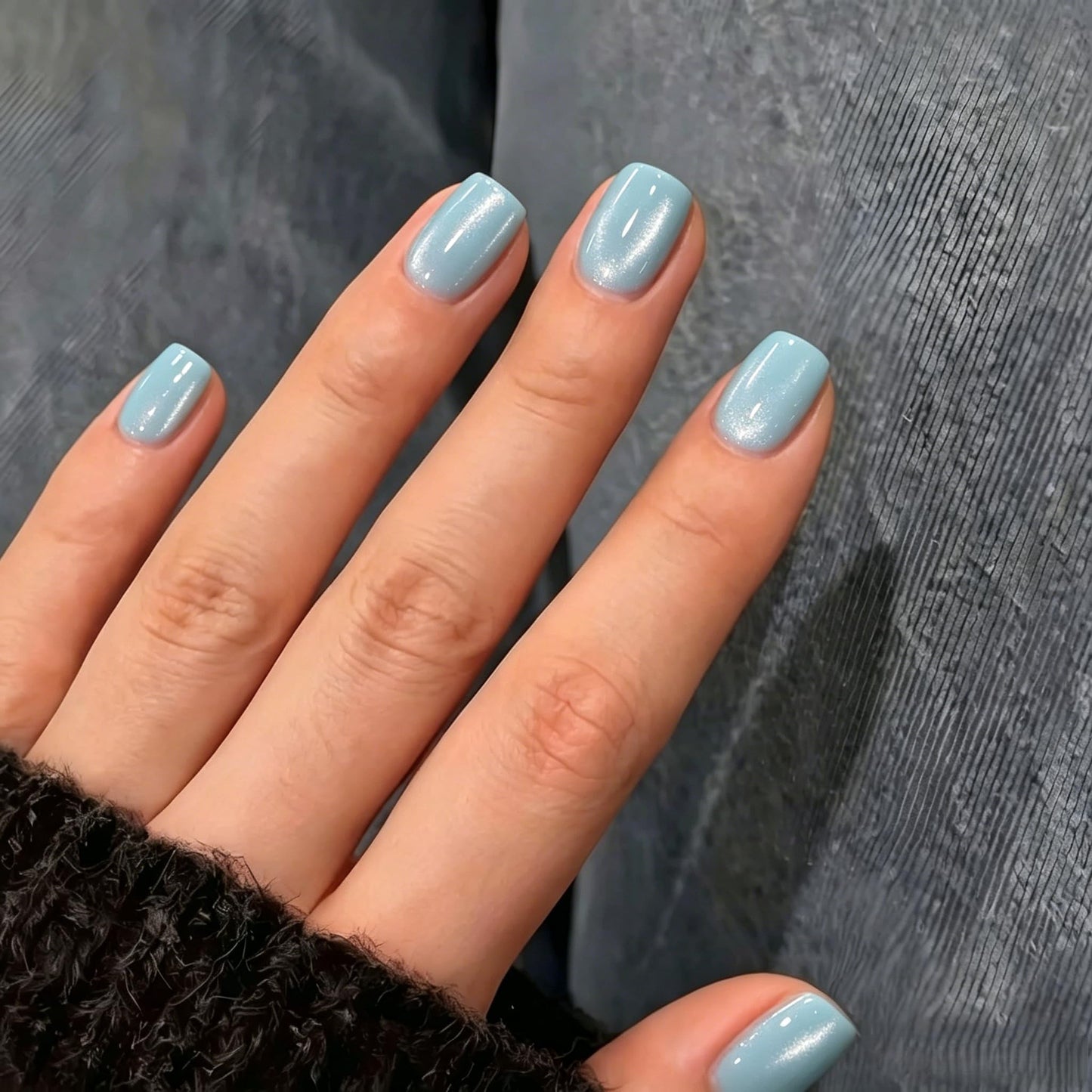 KQueenest Cat Eye Press on Nails Short, 30 Pcs Chrome Teal Blue Press on Nails Square, Glitter Sparkly Fake Nails Press on Short, Reusable Soft Gel Glue on Nails for Women Salon-Quality Manicure