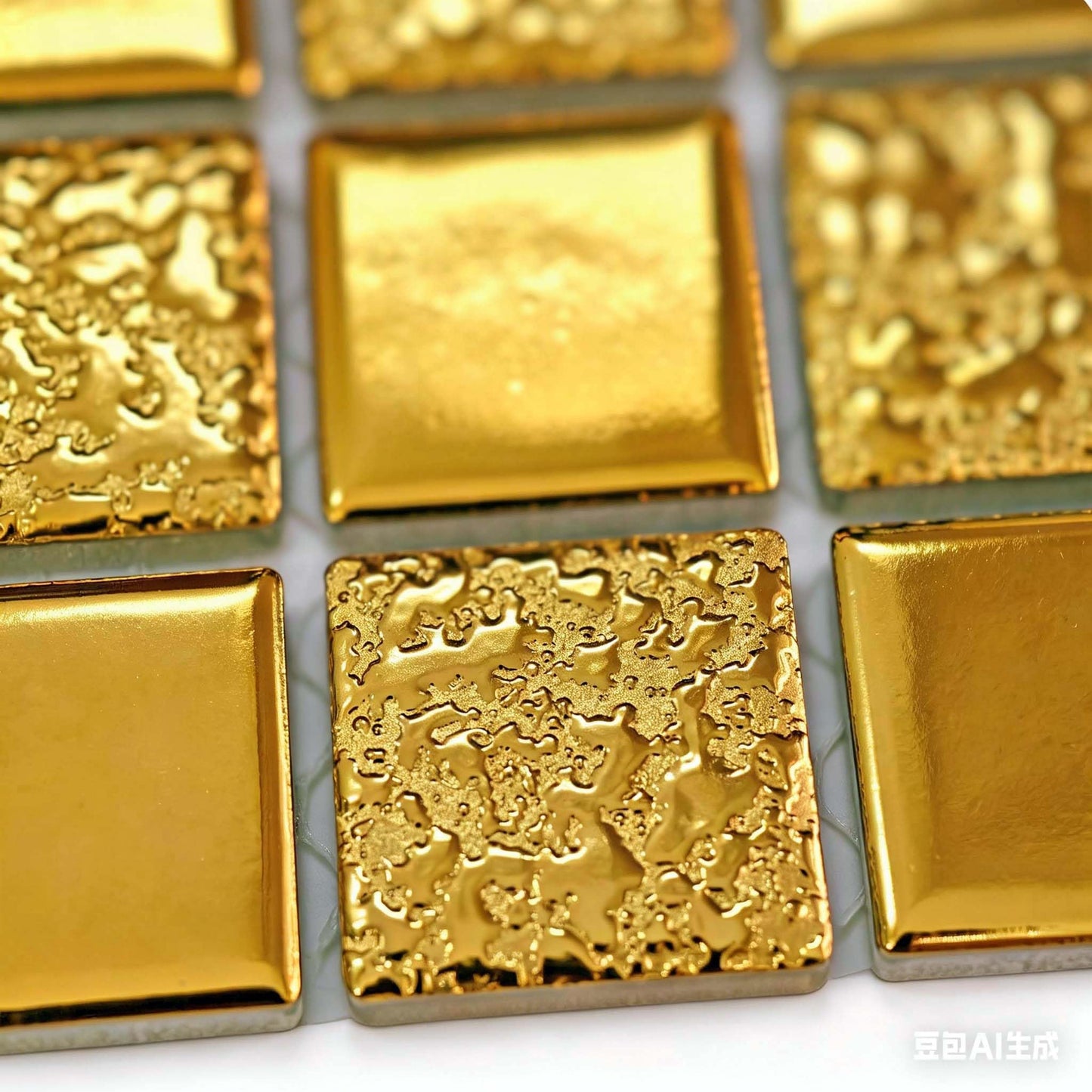 Hominter Gold Mosaic Tile for Kitchen Backsplash, Glossy Textured Ceramic Wall Tiles, Waterproof Bathroom Shower and Fireplace Accent Wall Decor, 5 Square Feet