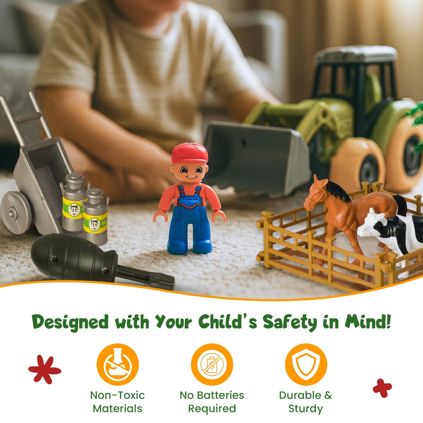 Take-Apart Tractor STEM Kit with Drill - DIY Farm Playset, Educational Construction Toy for Boys & Girls Ages 3–6, Solid Colors Gift