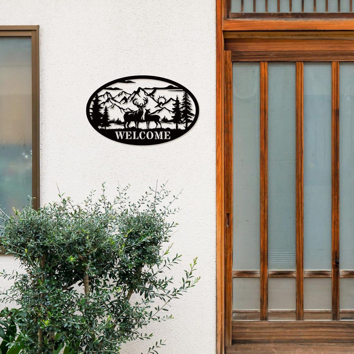 Rustic Metal Deer Cabin Sign, Outdoor Welcome Sign for Front Porch, Great Gift for Hunters, Farmhouse Cabin Decor