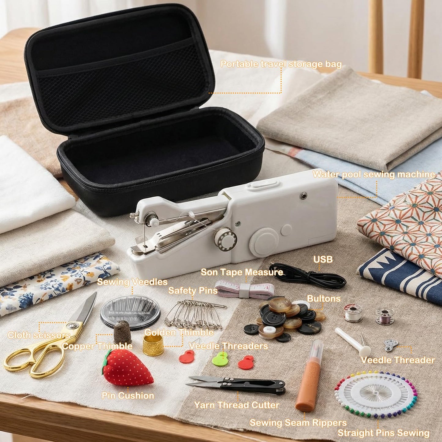 Handheld Sewing Machine, Comes with Exquisite Fabric Box and 120-Piece Sewing Kit, Mini Portable Wireless Handheld Sewing Machine Perfect for Adults, Beginners, and Quick Home Repairs