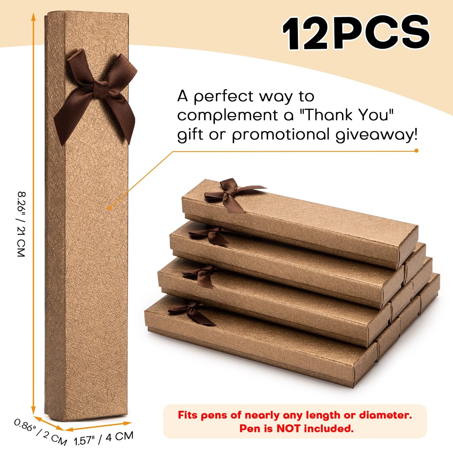 12PCS Empty Pen Presentation Box, Ink Pen Display Boxes Bulk, Brown Cardboard Pen Case, Ballpoint Fountain Pen Jewelry Display Box, Gift Collection Case for Classroom Office Birthday Valentine Holiday