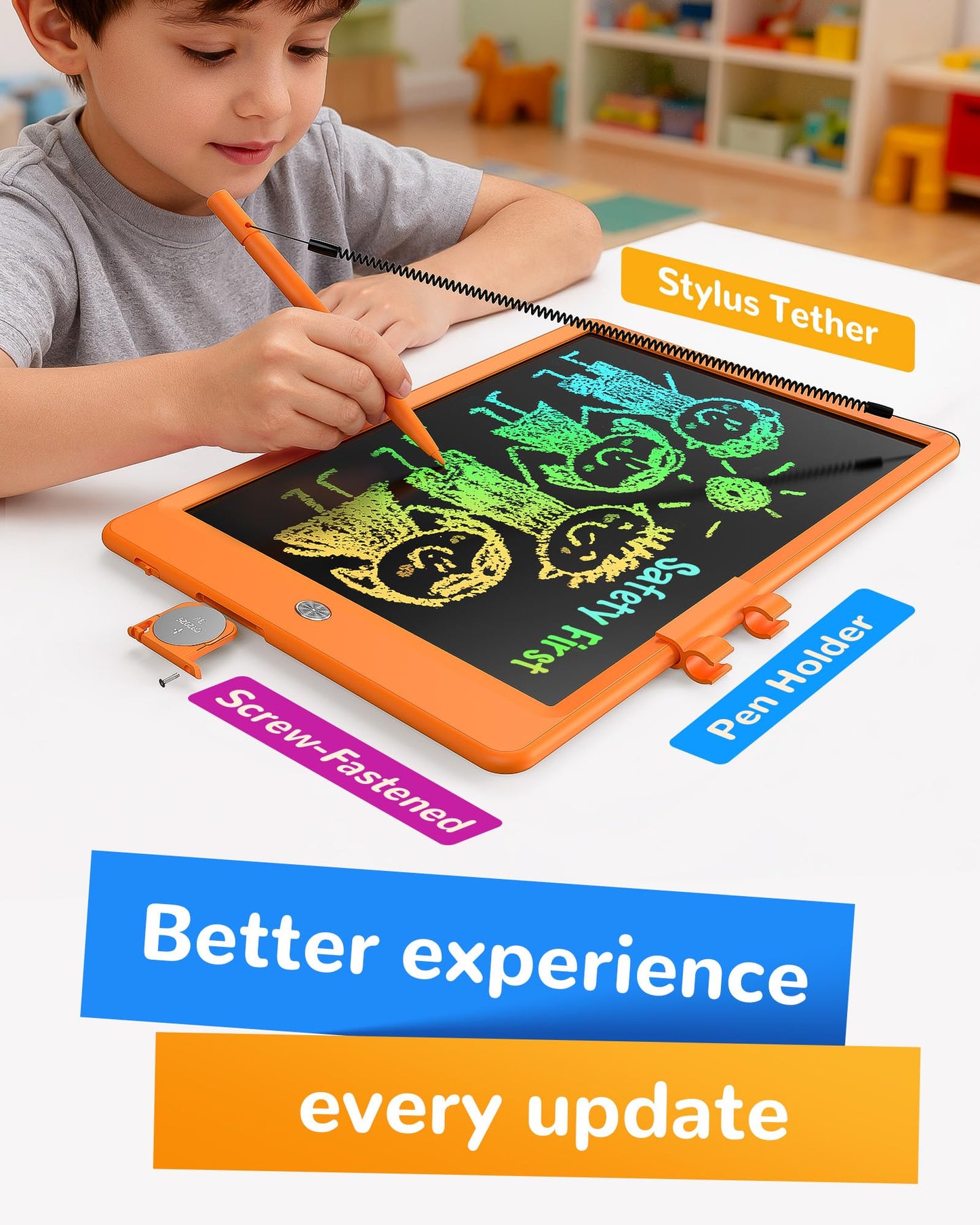 KOKODI LCD Writing Tablet, 10 Inch Colorful Doodle Board Drawing Tablet, Erasable Reusable Electronic Drawing Pads, Educational and Learning Toy for 3-6 Years Old Boy and Girls