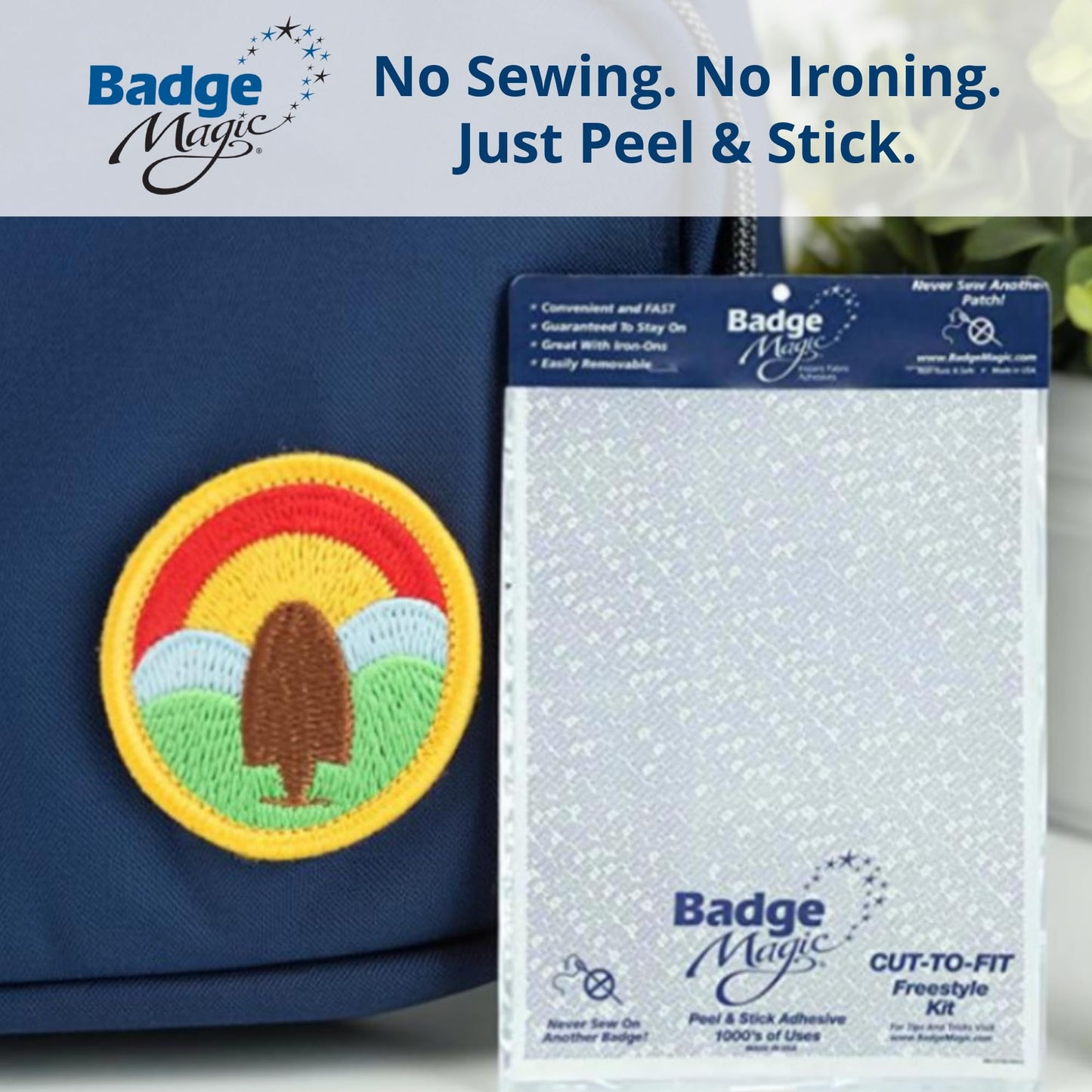 Badge Magic Patch Adhesive – No Sew, No Iron Double-Sided Fabric Tape for Patches & Badges – DIY Solution for Uniforms, Vests, Backpacks – Washer Safe, Made in USA