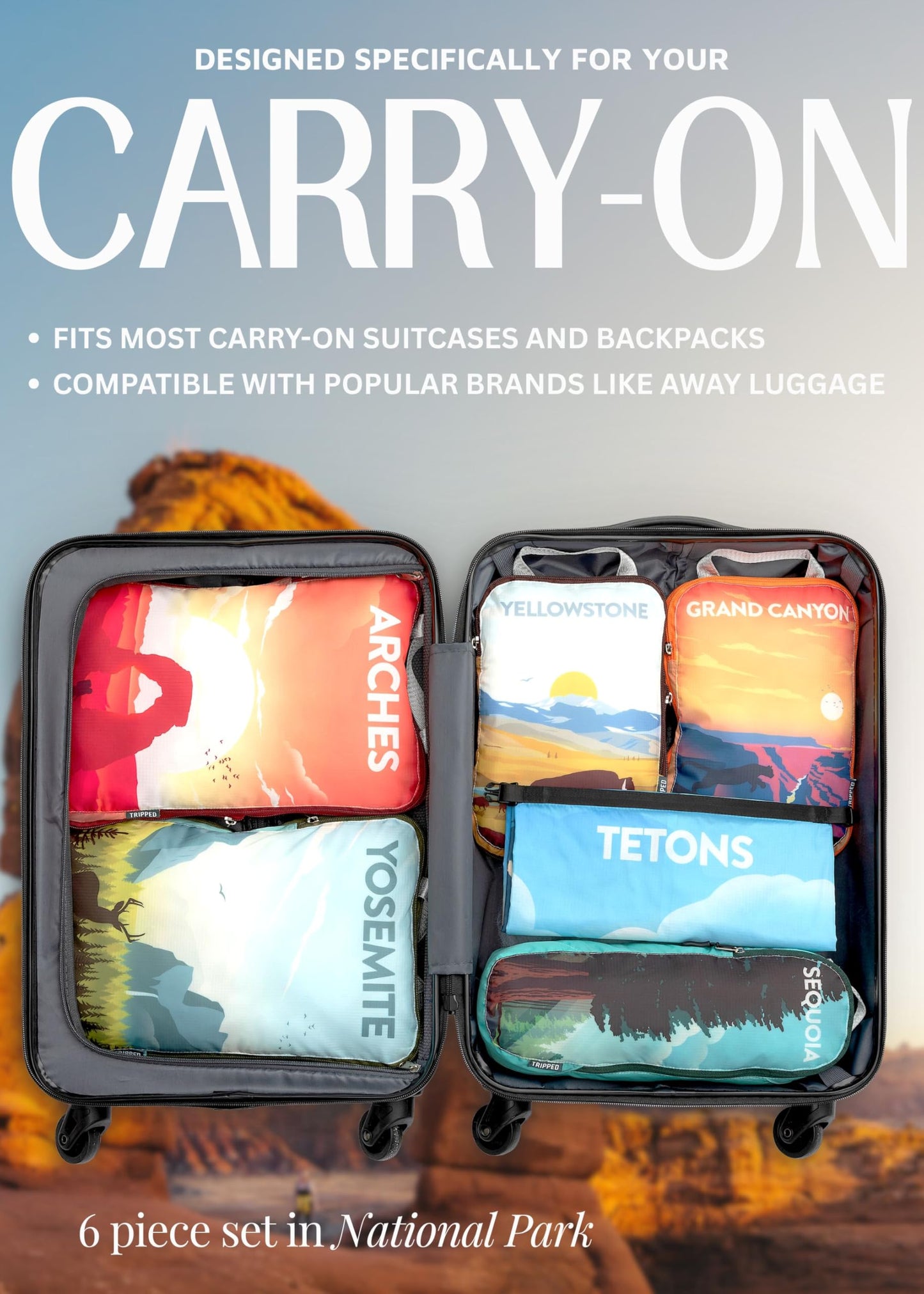 Compression Packing Cubes for Travel, 6-Piece Lightweight Packing Cubes Set for Carry-On Luggage & Backpacks – TRIPPED Travel Gear (National Park)