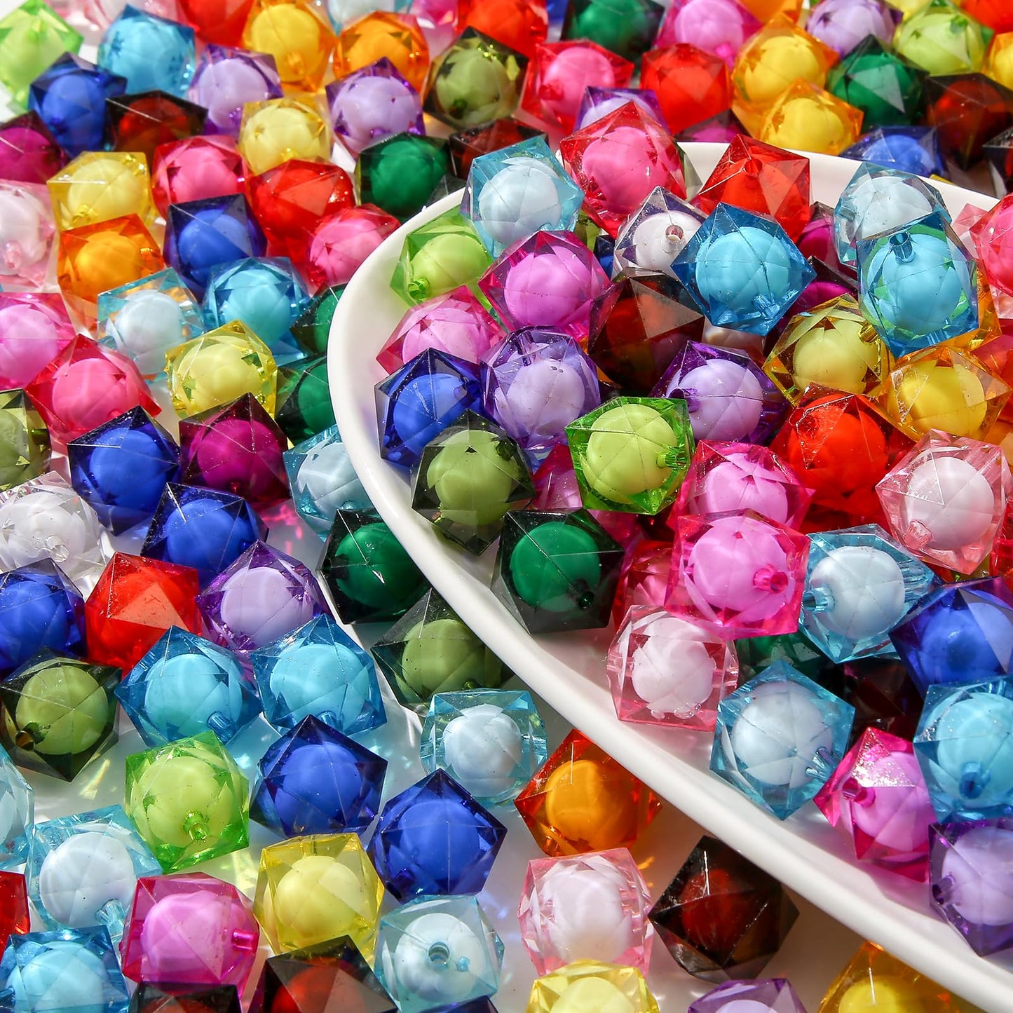 CYEENUT 20mm Acrylic Beads 180pcs Cube Chunk Bubblegum Bead Multicolor Beadable Pen Ball Beads for Pen Bag Jewelry Making Necklace Bracelets (Transparent&Color)