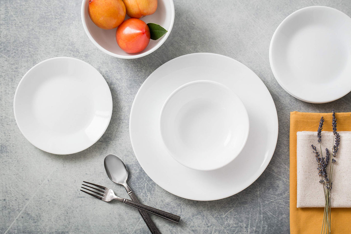 Corelle Vitrelle 18-Piece Service for 6 Dinnerware Set Triple Layer Glass and Chip Resistant, Lightweight Round Plates and Bowls Set, Winter Frost White