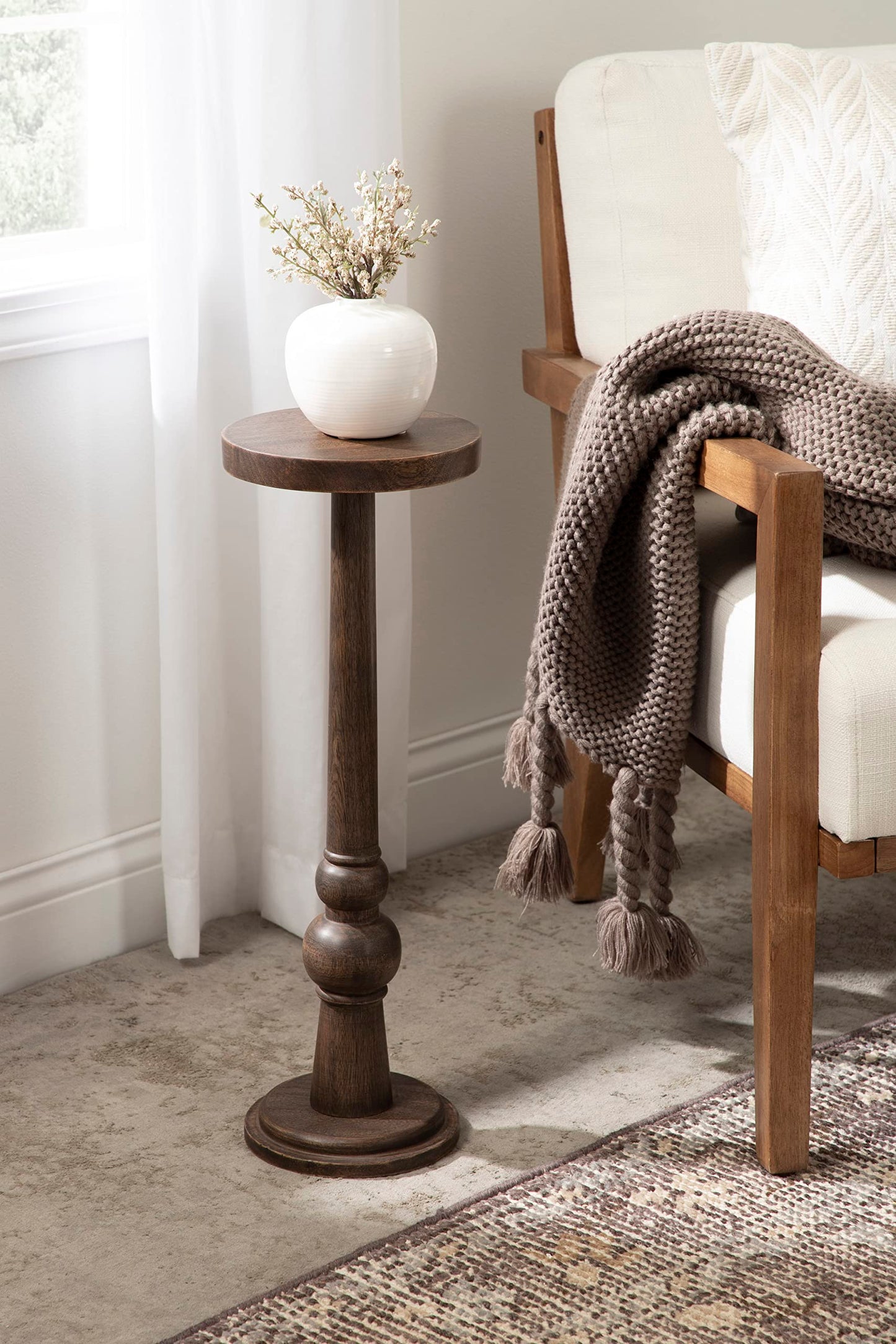 Kate and Laurel Wegner Traditional Wooden Round Drink Table, 8 x 23, Rich Brown, Elegant and Durable Pedestal Table for Use as Small Drink Table, Plant Stand, or Decorative Item Display