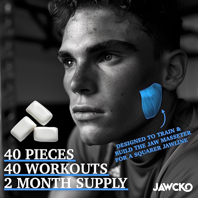 JAWCKO Ultra-Tough Jawline Chewing Gum | Get a Stronger, Squarer Jawline | Ripped Berry Jaw Training Hard Gum | 15X Strength | Chisel, Sculpt, Tone your Jaw | Facial Fitness Mewing Gum | 40 Pieces/Pack