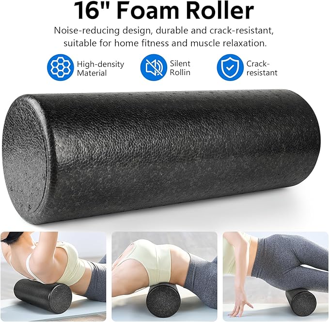 7 in1 Foam Roller Set for Deep Tissue Muscle Massage - High Density Back Roller, Muscle Roller Stick, Resistance Bands, Foot Massage Ball, Stretching Strap for Exercise, Whole Body Physical Therapy
