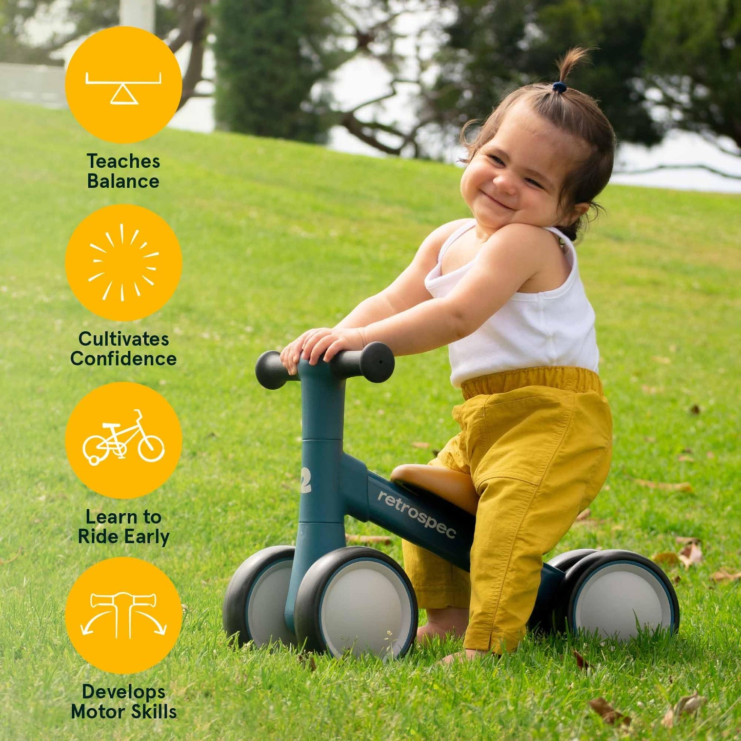 Retrospec Cricket Baby Walker Balance Bike with 4 Wheels for Ages 12-24 Months - Toddler Bicycle Toy for 1 Year Old’s - Ride On Toys for Boys & Girls