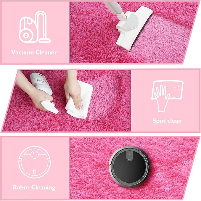 yulidayang Fluffy Round Area Rugs for Bedroom,Hot Pink 4'X4'Shag Circle Area Rugs for Living Room,Non Slip Fuzzy Plush Rug for Kids Room Boys Girls Room and Dorm