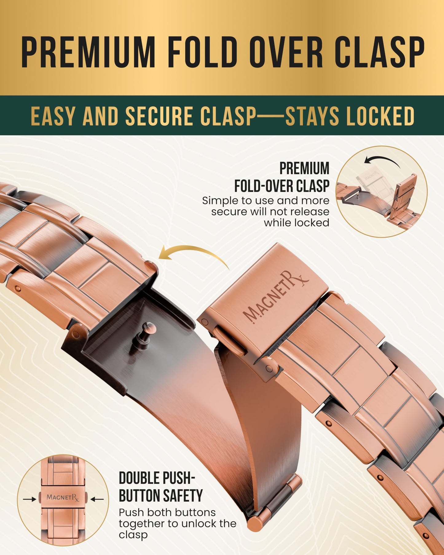 MagnetRX® 3X Strength Copper Bracelet – 99.9% Pure Copper Bracelets for Men with Magnets – Premium Fold–Over Clasp and Adjustable Length with Included Sizing Tool (Stealth)