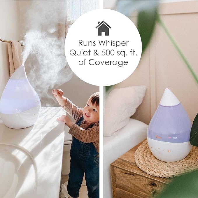 Crane 4-in-1 White Drop Ultrasonic Cool Mist Humidifier with Sound Machine, Night Light, Aroma Tray, 1 Gallon Top Fill White