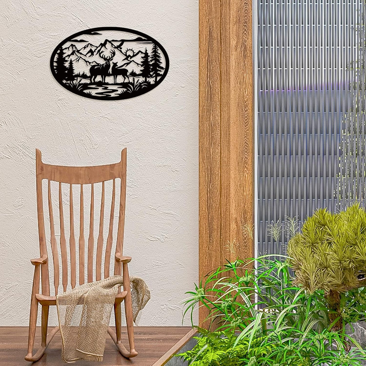 Rustic Metal Deer Cabin Sign, Christmas Gift for Living Room,Welcome Sign, Deer Outdoor Metal Wall Art, Great Gift for Hunters, Cabin Deco