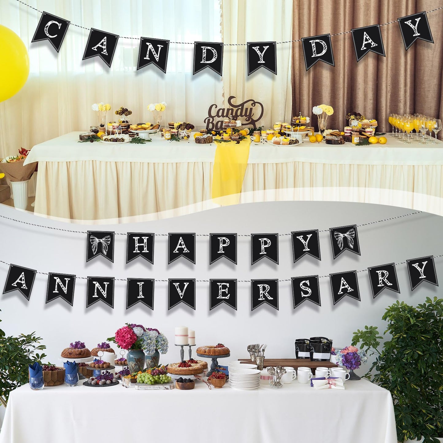 TaoBary 41 Pieces DIY Black Custom Banner Kit Includes 36 Pcs Black Blank Banners 4 Pcs White Chalk and Rope Custom Signs Phrase Banner for Birthday Wedding Baby Shower Themed Party Decorations