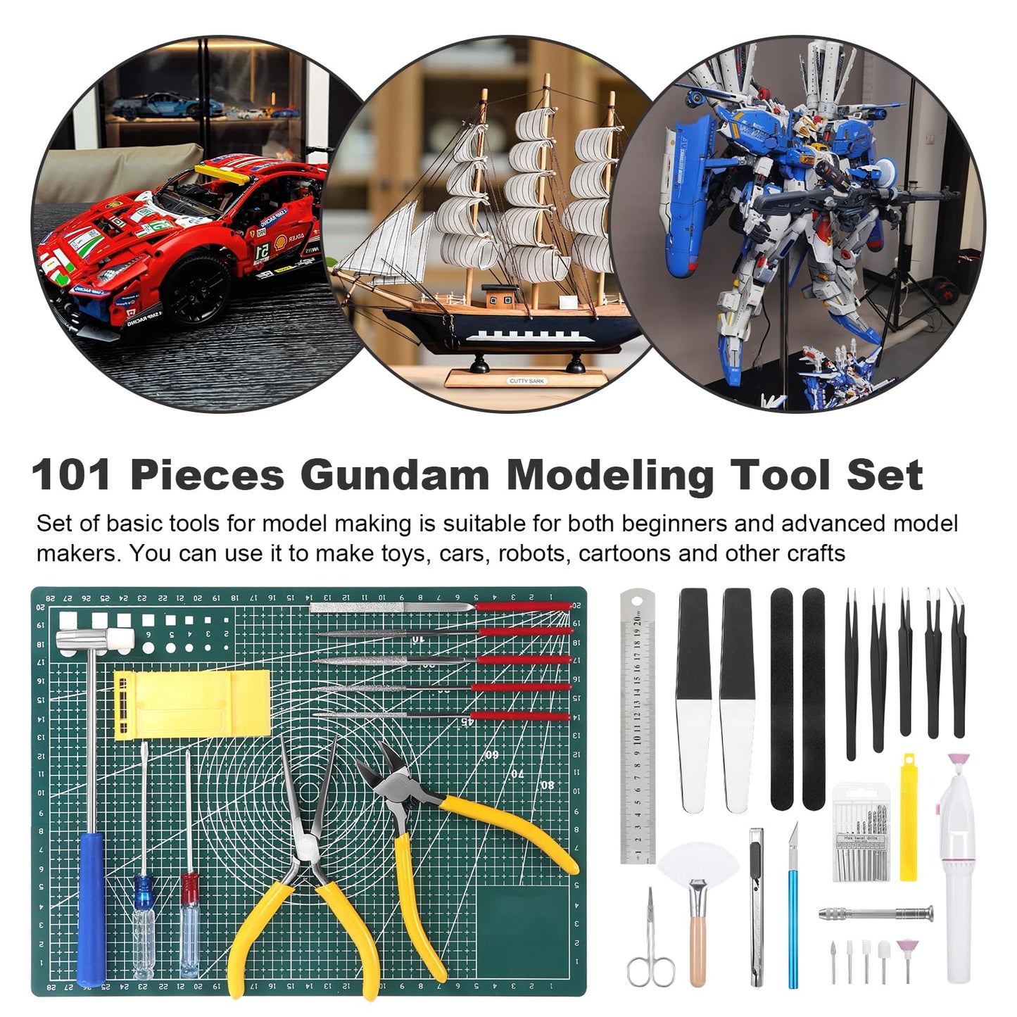 Fippy 101PCS Gundam Model Tools Kit, Hobby Building Tools Kit for Gundam Basic Model Assembling, Building and Repairing