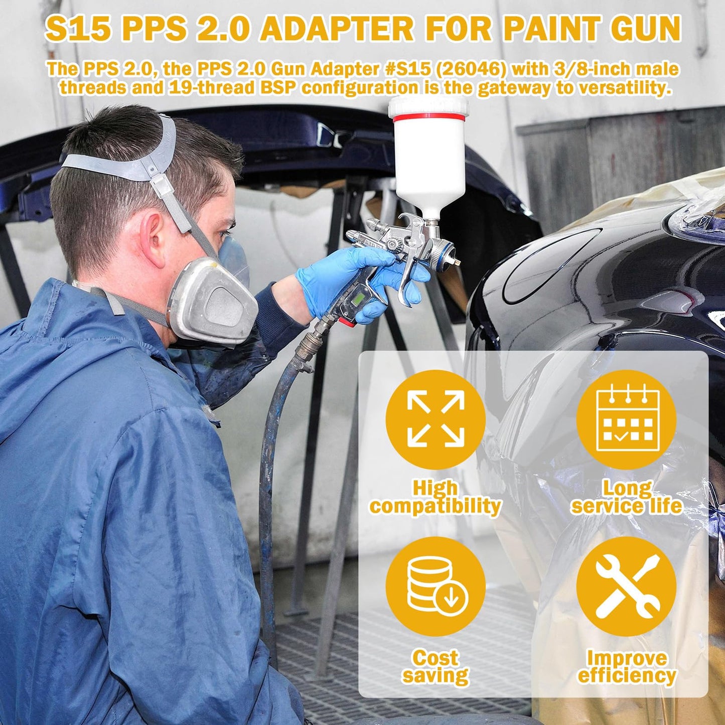 ulapithi 26046 PPS 2.0 Spray Gun Adapter #S15 3/8 Inch Male 19 Thread BSP Compatible with 3M, Connects Several Paint Gun Brands to PPS 2.0 Paint Spray System -1 Pack