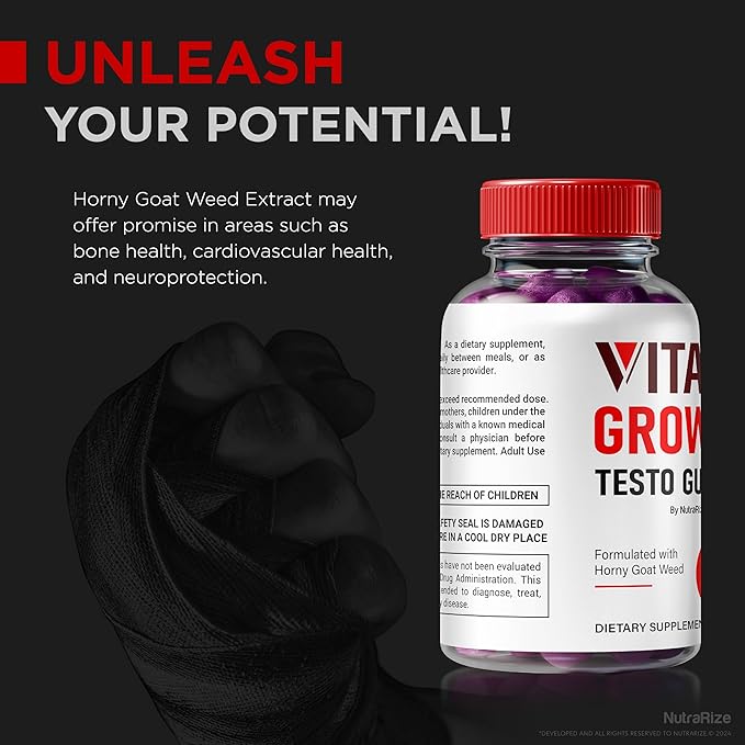 Vital Grow XL, Official Vital Grow XL Testo Gummies for Men, Boost Stamina and Confidence Gummy for Mens, Vital GrowXL Male Support Gomitas (60 Gummies)