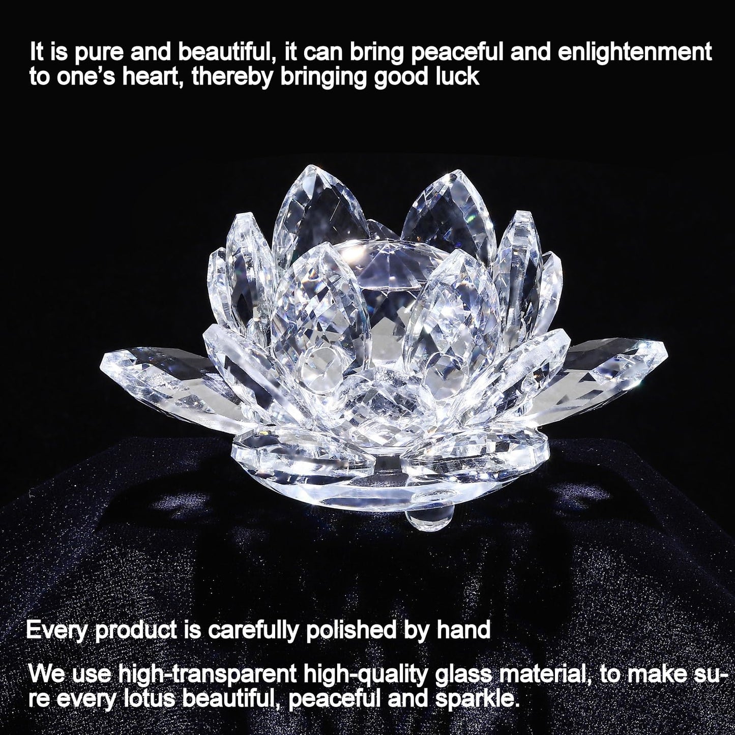 TENGFENG Sparkle Crystal Lotus Flower - 4'' Hue Reflection Clear Crystal Blue Lotus for Feng Shui Home Decor Sun Catcher Ornaments or Paper Weight with Gift Box (100MM) Blue