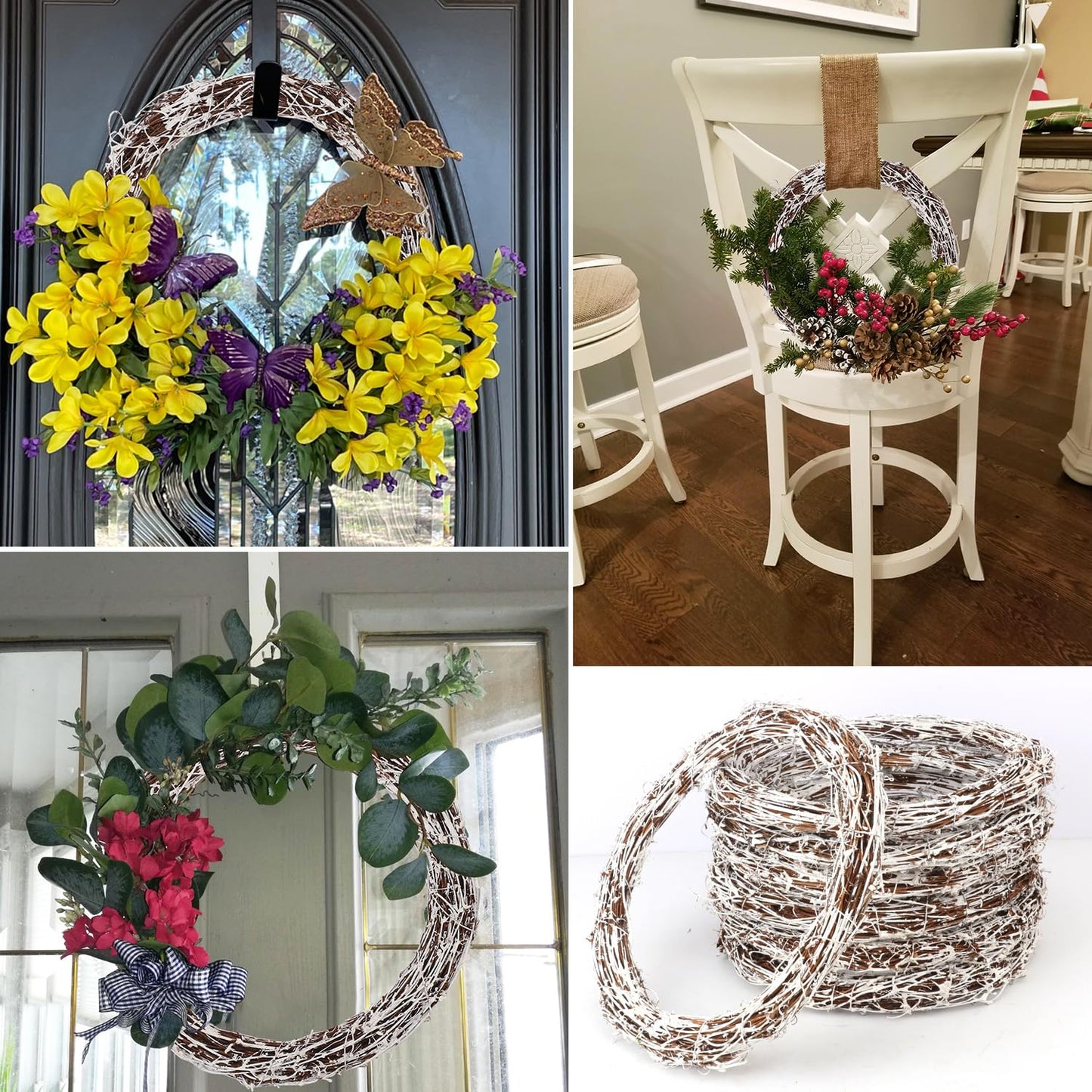 KUKLIPJIM 7 Pcs 12 inch Natural Grapevine Wreath Set, Hand-Woven Vine Branch Wreaths for DIY Crafts, Christmas Decorations, Home & Event Styling(White)
