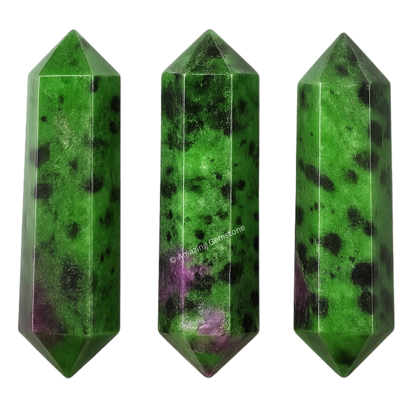 Amazing Gemstone Ruby Zoisite Crystal Points Bulk Healing Crystals - Pack of 3 Double Terminated Healing Wand Point Bulk Crystals for Crafts, Crystal Grid, DIY - Premium Crystals for Beginners Gifts