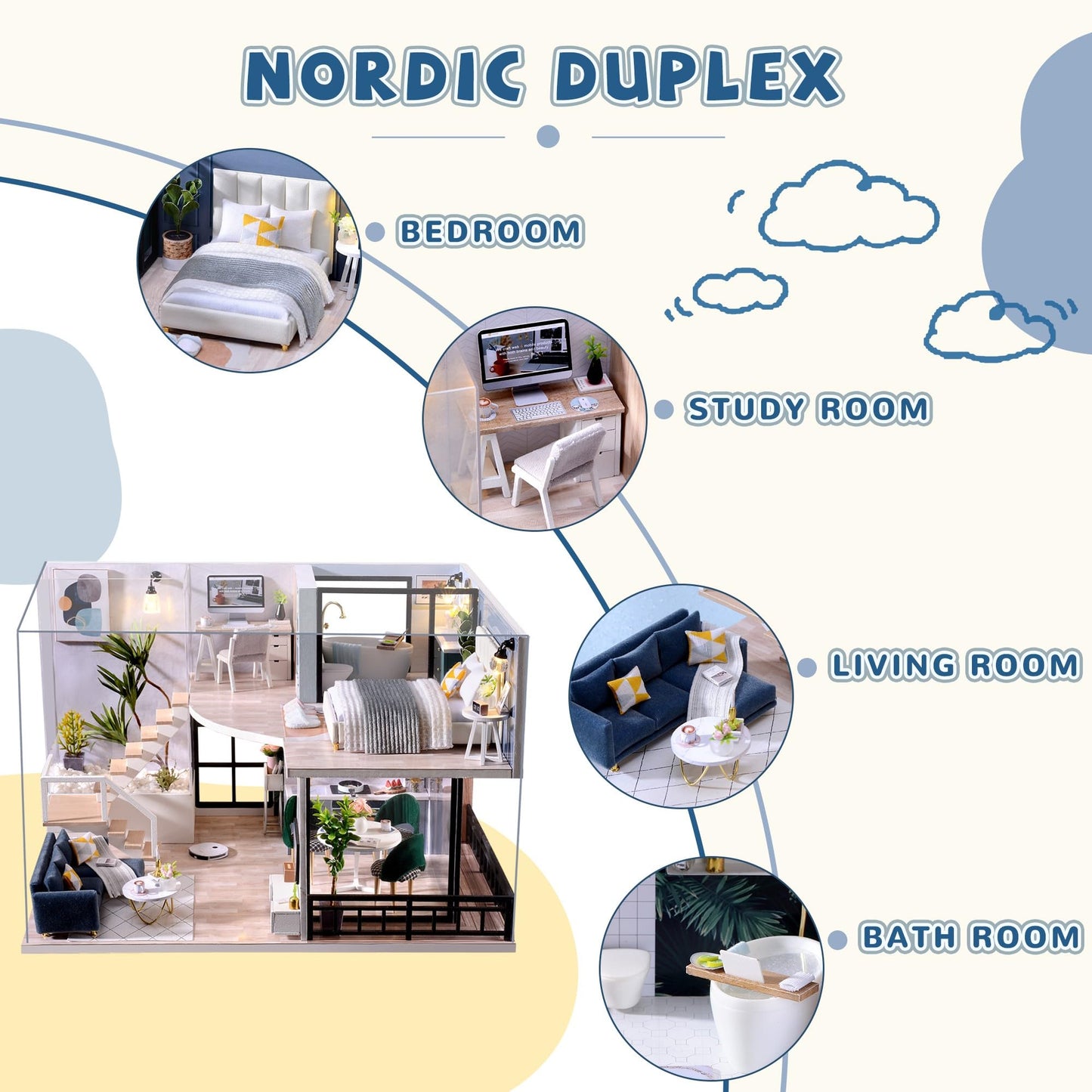 Flever Wooden DIY House Kit, Miniature with Furniture, Creative Craft Gift for Lovers and Friends (Satisfied Time)