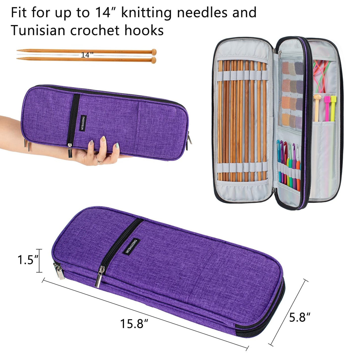 MYBAGZING Knitting Needles Case (up to 14 Inches), Knitting & Crochet Accessory Organizer