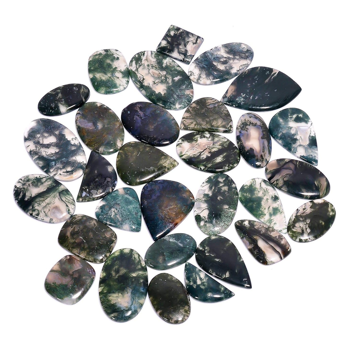 100 carats Natural Moss Agate Cabochon Gemstone, Polished Crystals, Green Rock Stone, Jewelry Making Supplies, Chakra Healing, Wire Wrapping, Art-Crafts-DIY Stone, 3 to 5 pcs
