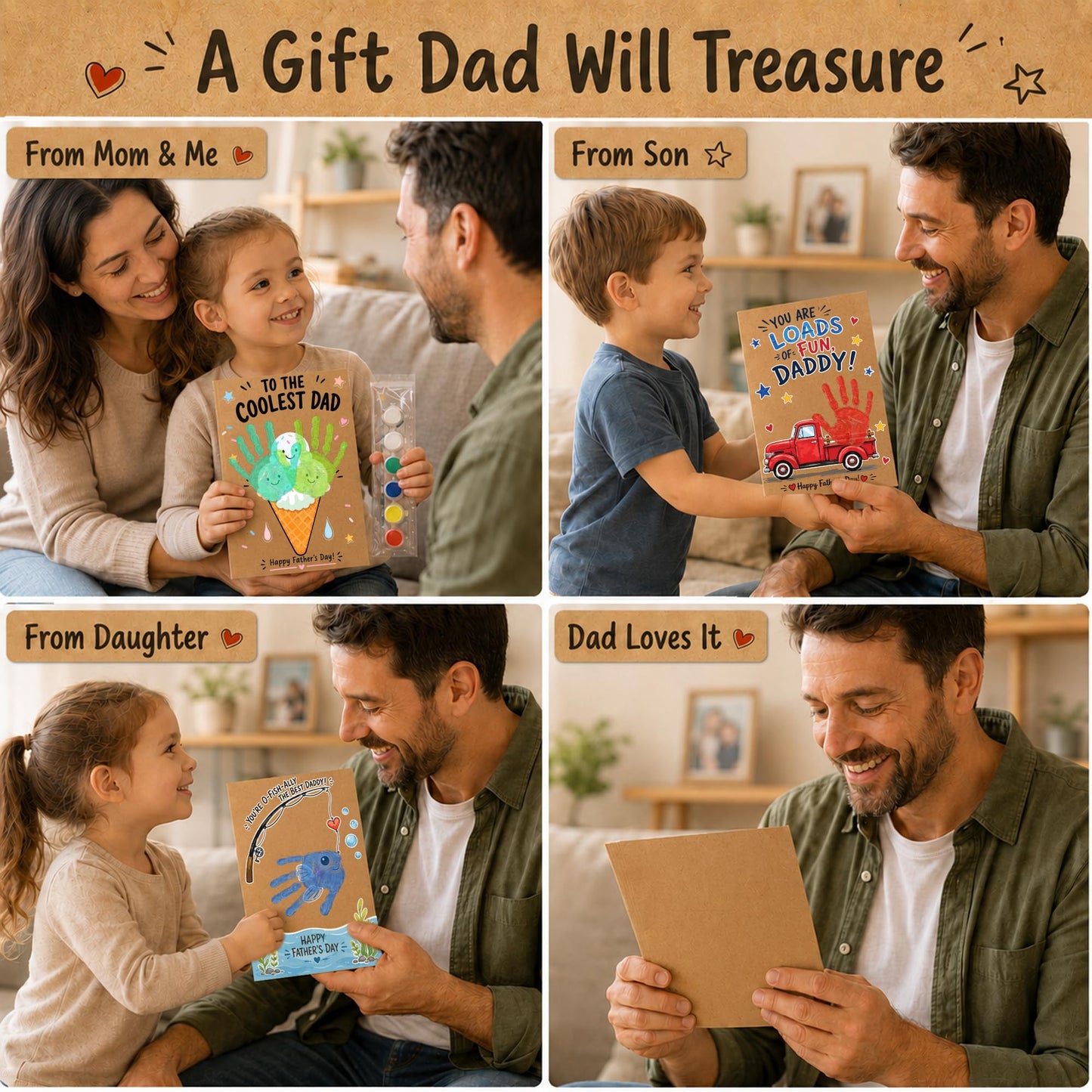 Fathers Day Crafts for Kids Bulk,12pack DIY Father's Day Crafts for Kids Classroom, Make Your Own Handprint Kit, Funny Dad Gifts, Fathers Day Gift Bulk for Dad from Kid, Keepsake for Home School