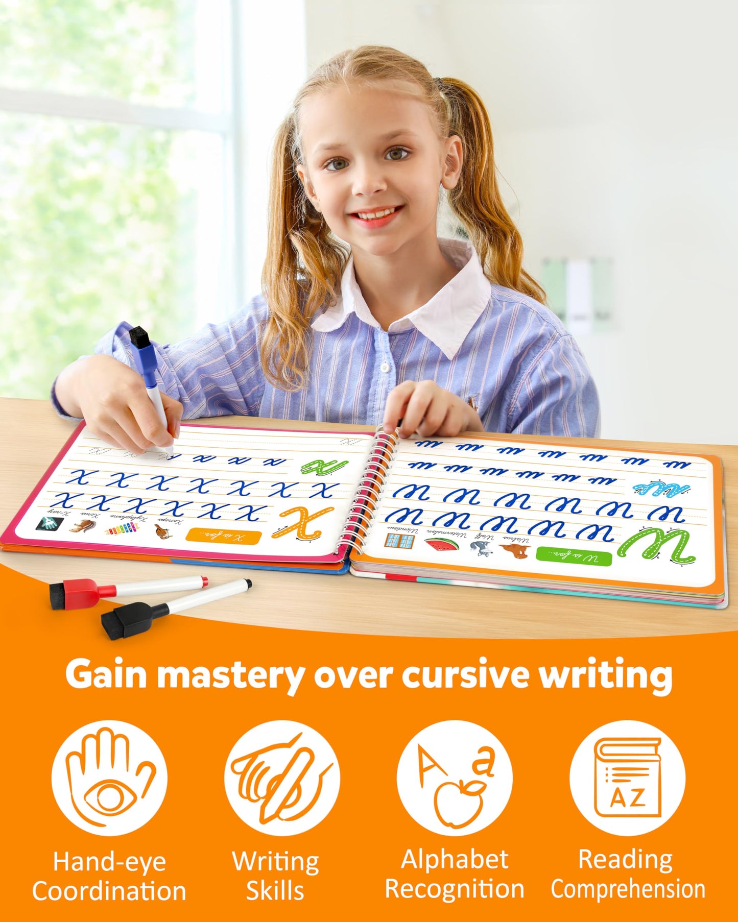 Coogam Magic Practice Copybook for Kids Age 3-12, Dry-Erase Writing Practice Book - Cursive Handwriting Aid With Alphabet Nmubers Words Sentences for Children and Beginners
