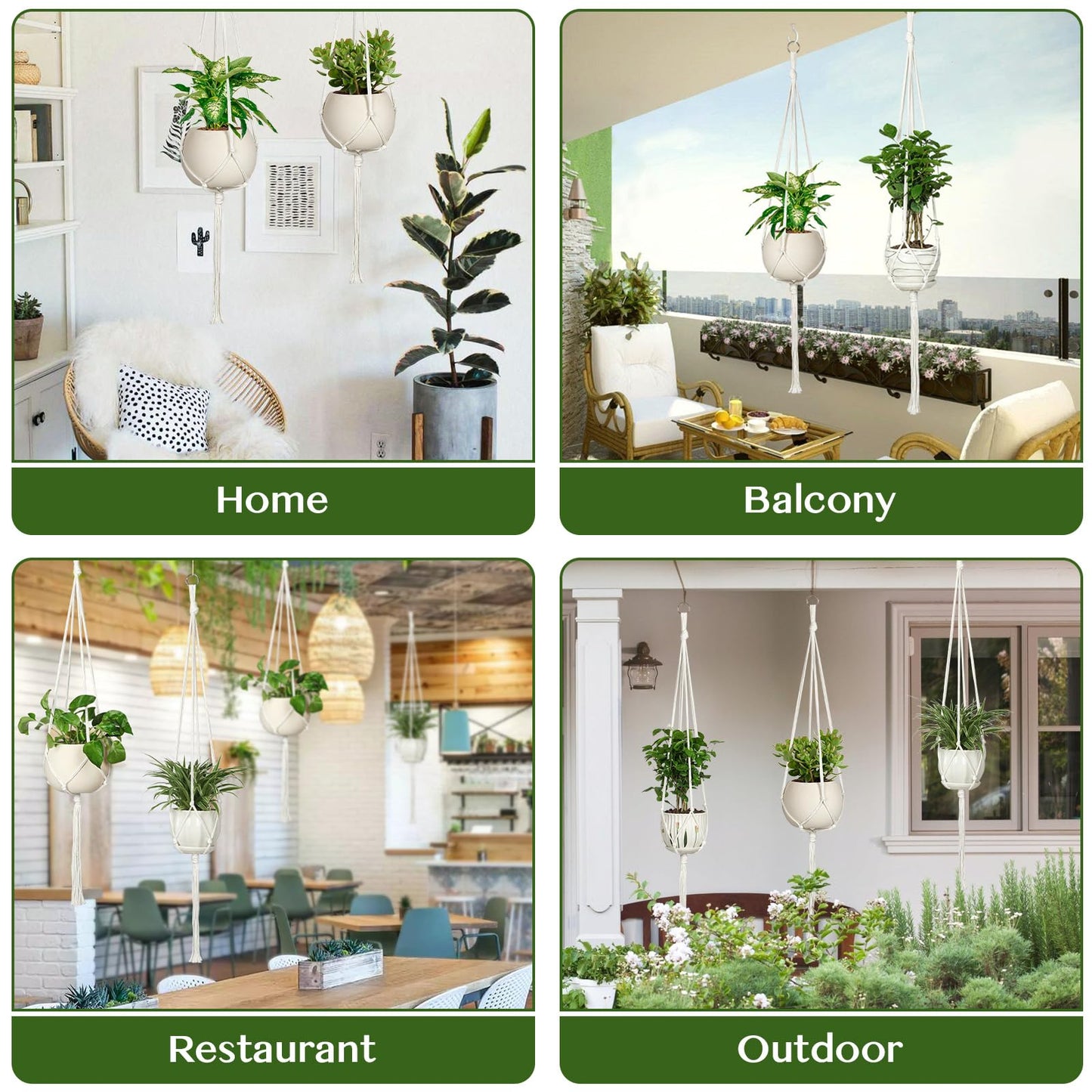 AOMGD 6 Pack Macrame Plant Hanger Indoor Hanging Planters for Indoor Outdoor Plants with 6 S Hooks and 6 Hook Nails, Hanging Plant Holder 43" Boho Home Decor,Ivory