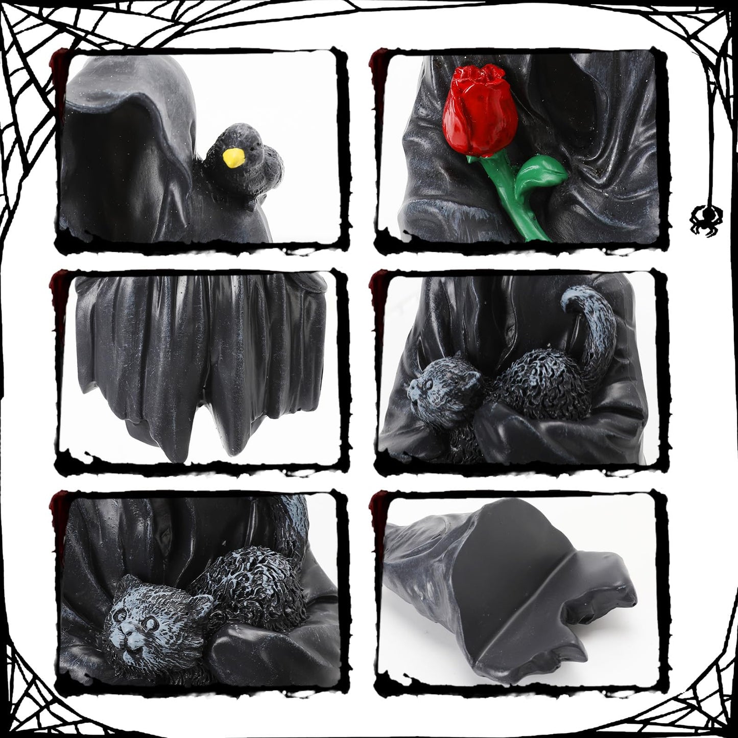 YYPLIAN 2 PCS Grim Reaper Statue Gothic Faceless Figure Decor Sitting Statue with Rose and Cat for Halloween Home Tabletop Bookshelf Figure Decor
