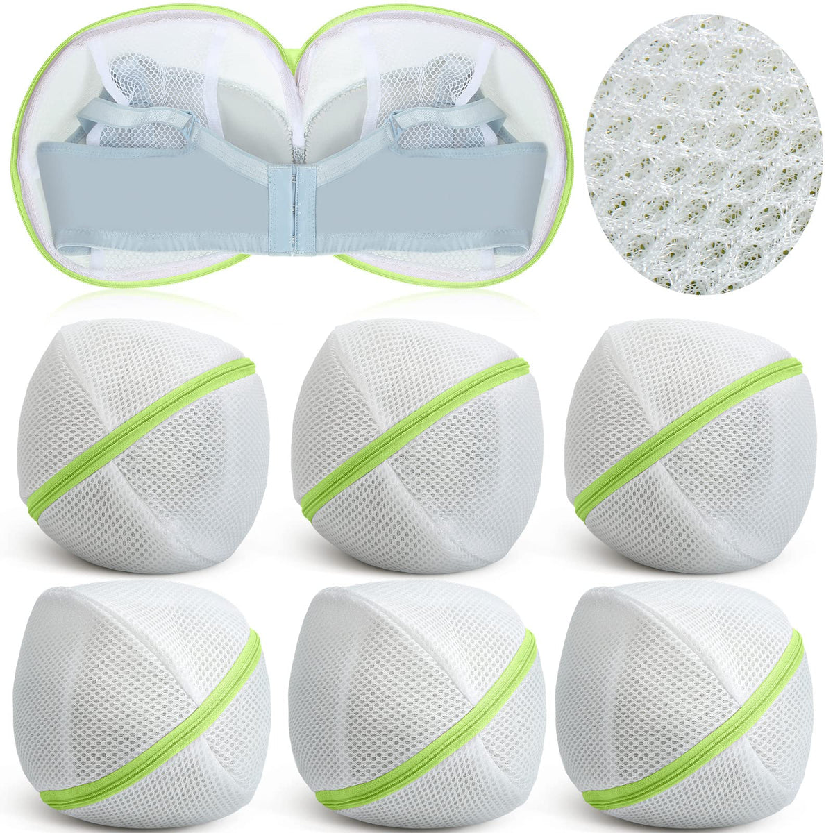 6 Pcs Bra Washing Bag for Laundry Storage Women 7.87 Inch Green